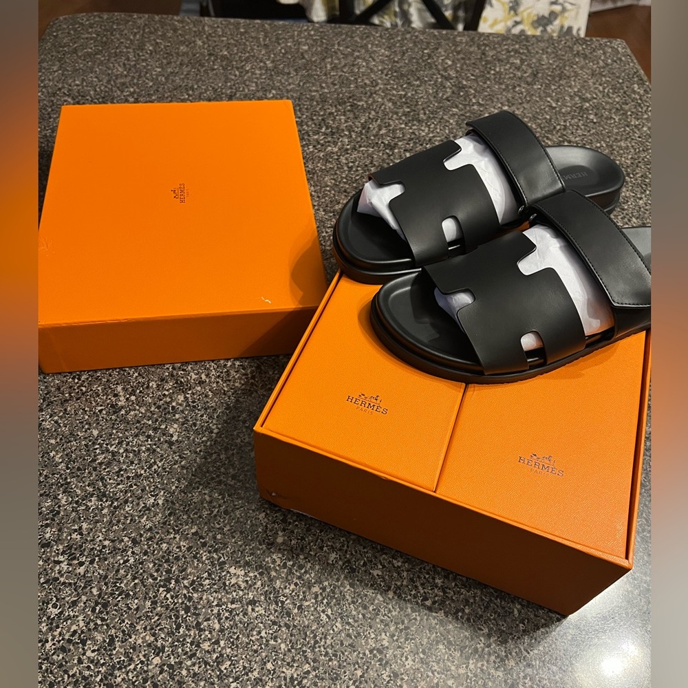 Black Hermes Slides Mens Size 8